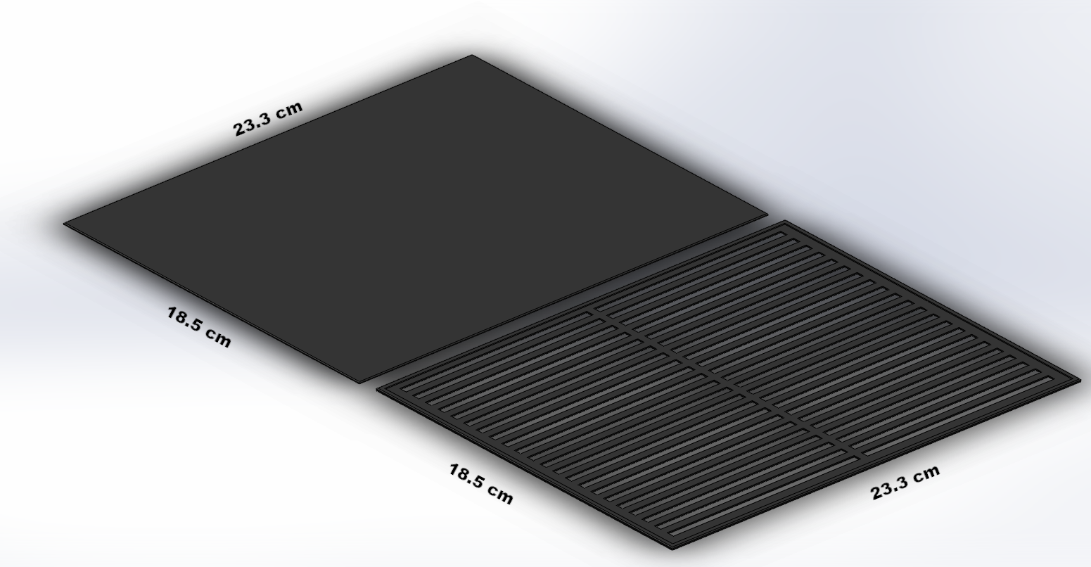 One flat plate and one grate side by side, each 23.3 by 18.5 cm
