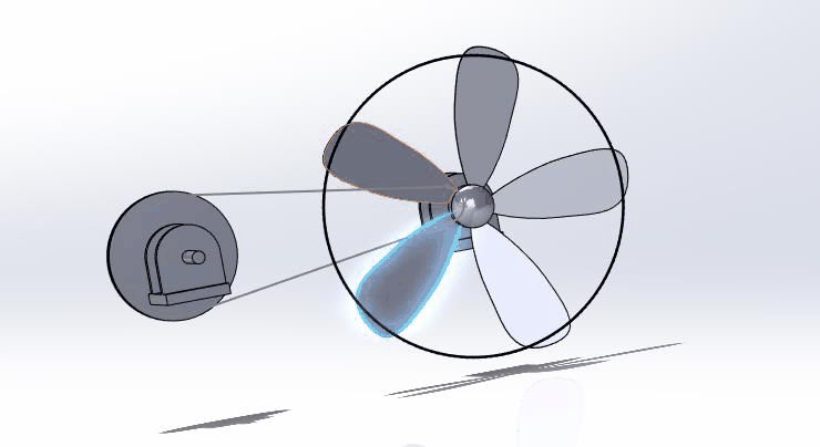 Belt-driven fan and pulley assembly with the blade-tip trace path