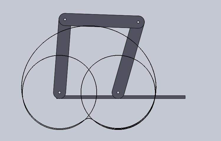 The four-bar linkage with its trace-path curves overlaid