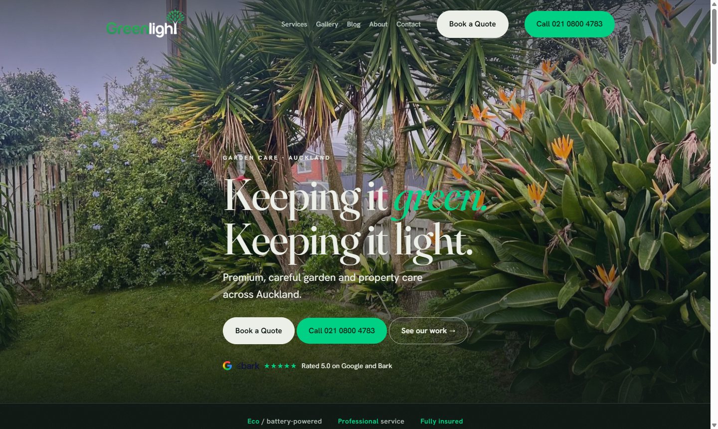 An earlier dark version of the Greenlight home page design