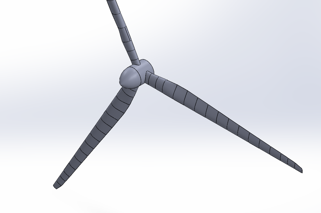 SolidWorks model of the three-bladed rotor, isometric view