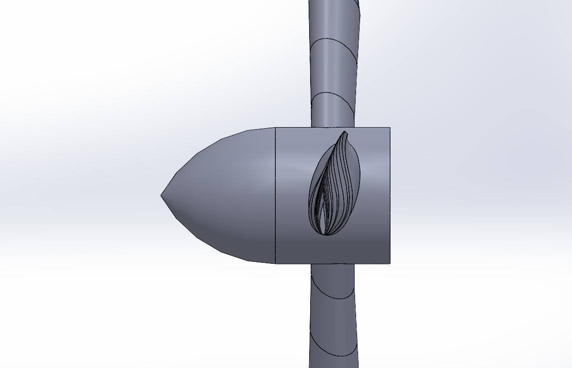 Side view of the hub and blade root showing the twisted root section