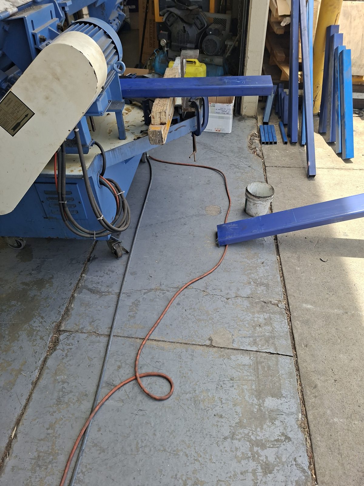 Box section being cut on the band saw