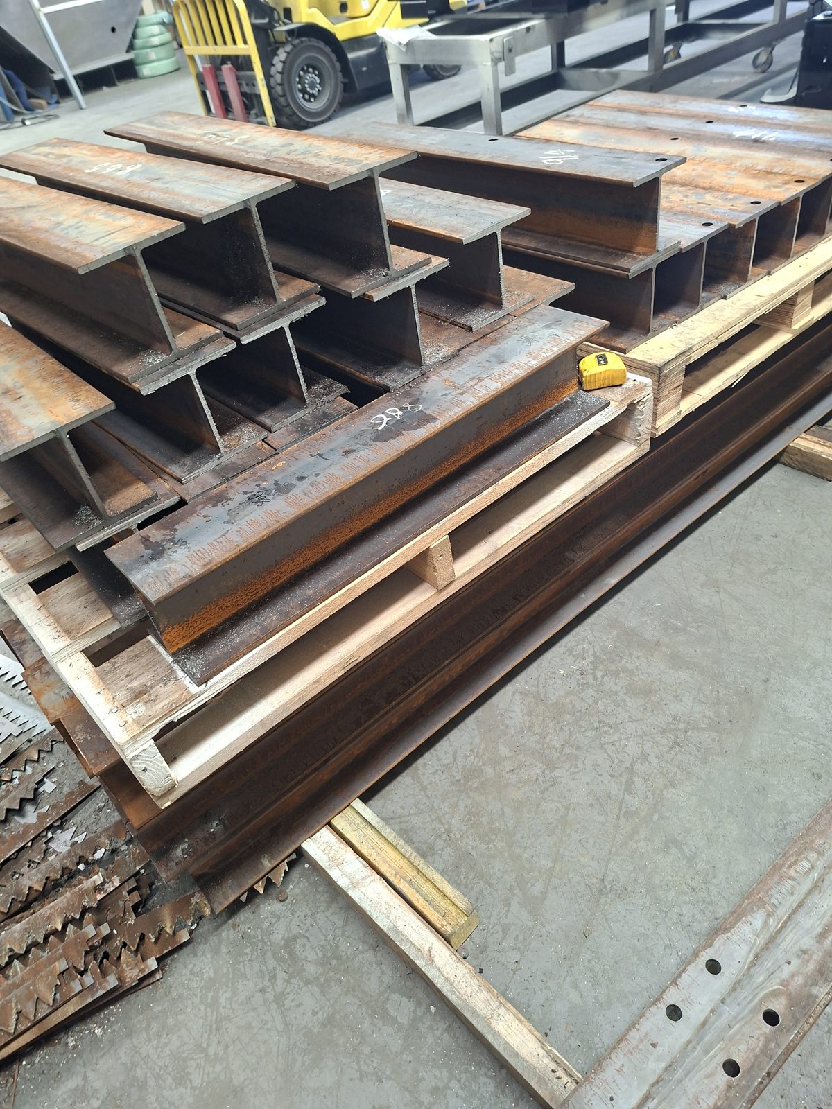 Palletised beams ready for delivery